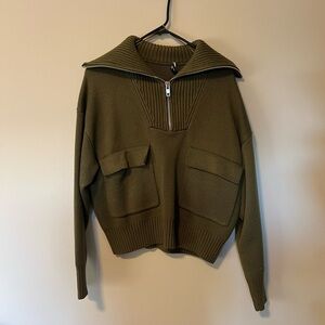 Zara half zip green cargo sweater